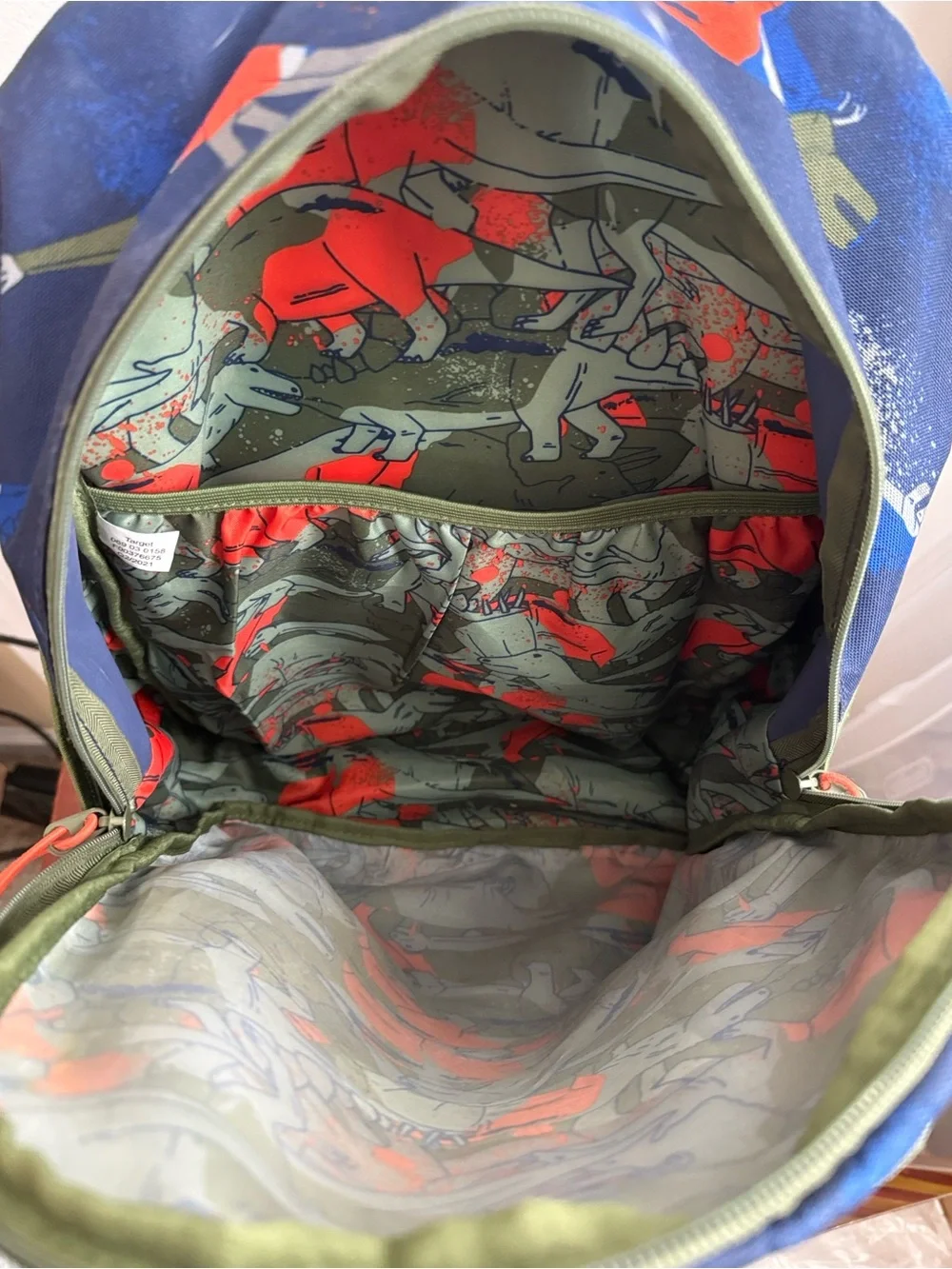Backpack - Navy with Olive trim - Dinosaur 🦕 print